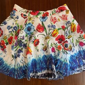 Yumi Kim silk mini skirt with Floral Mural